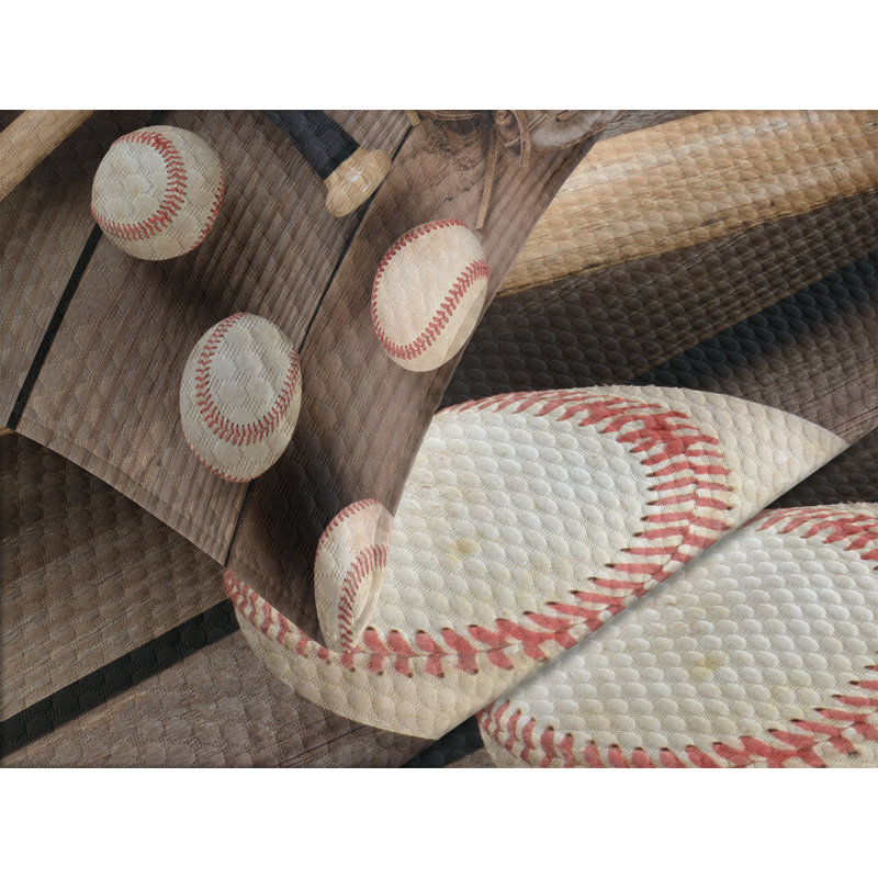 King Brown Quilted Baseball Bedspread Set with Shams