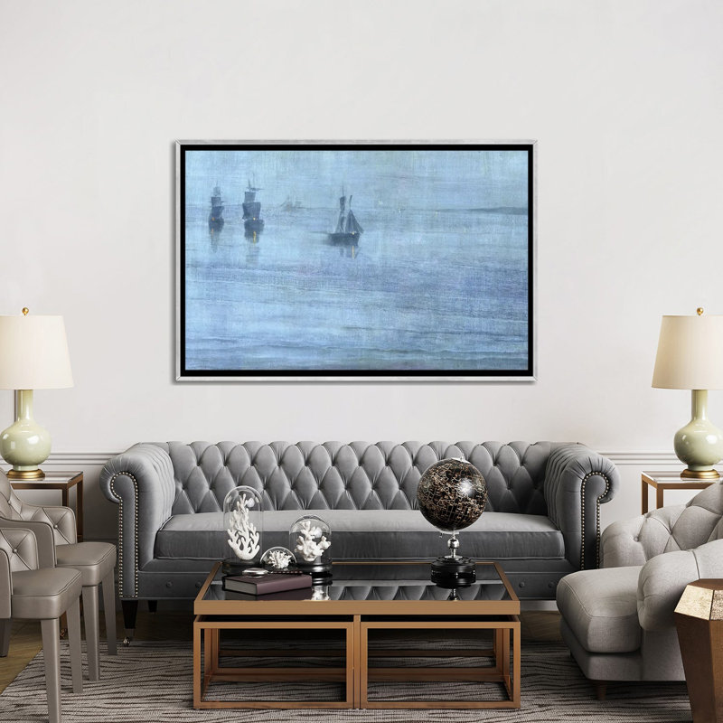 Nocturne le solent - impression d'art mural, 40 po x 60 po, Toile avec cadre, Argent