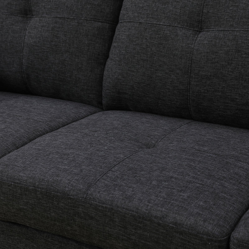 Canapé modulaire en L 97,5 po avec porte-gobelets intégrés, Lin gris et noir
