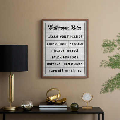«Simple Bathroom Rules», reproduction encadrée - bois massif