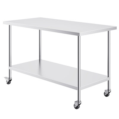 SUS201 Stainless Steel Work Table 30 x 60 x 38 Inch 1 Piece Silver with 4 Swivel Casters