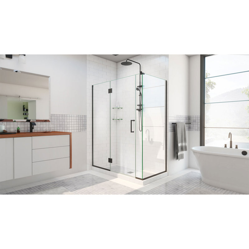 Unidoor-X 39.5" W x 72" H Frameless Shower Enclosure, Matte Black