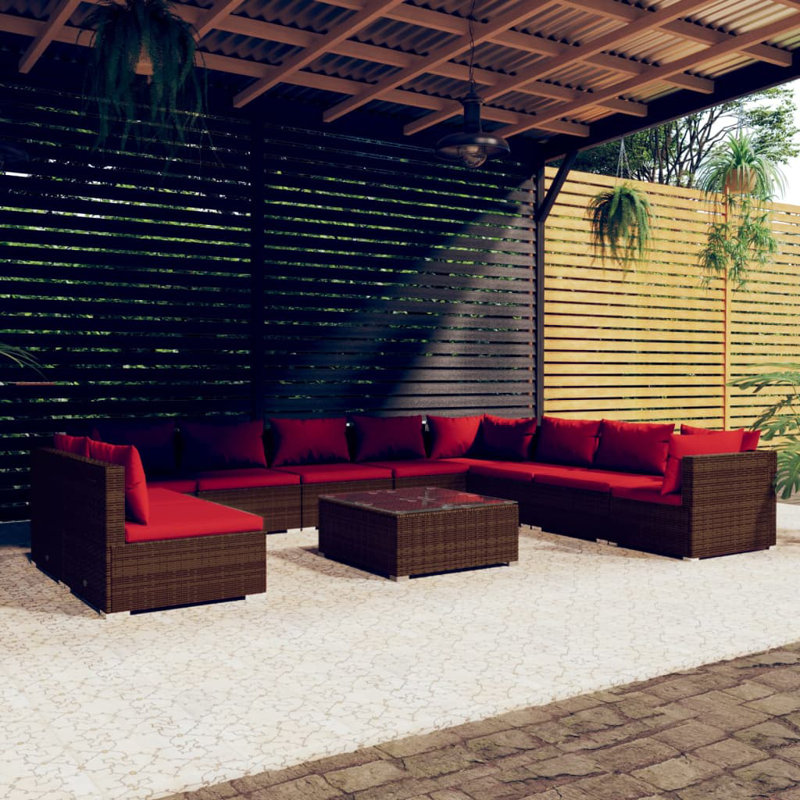 11 Piece Lounge Sectional Seating Group, Cinnamon Red, Brown