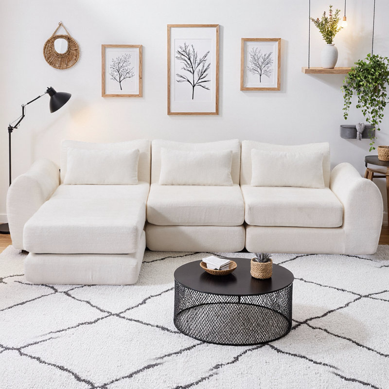 Canapé modulaire en L en forme de L en chenille pliable Wave, Blanc