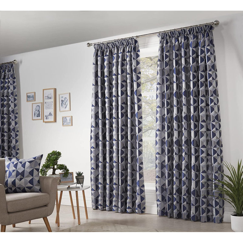 Stamper Room Darkening Curtain Pair, 168 x 229 cm, Navy/Silver