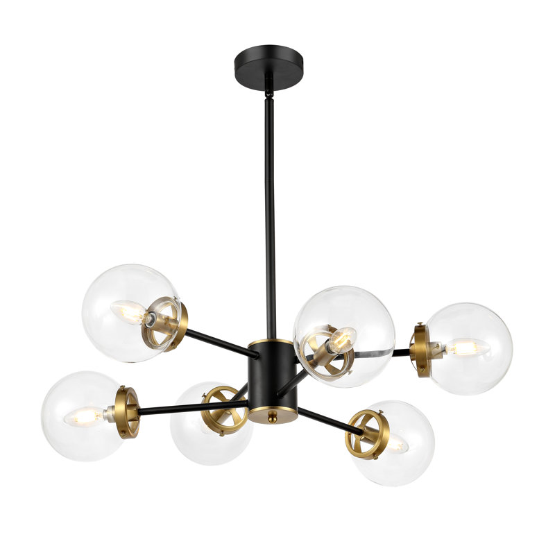 Dilley 6 - Light Dimmable Sputnik Modern Linear Chandelier, Transparent, Black