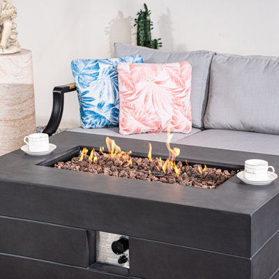 Ensemble de canapé d'extérieur moderne modulaire en aluminium avec table de foyer - Collection de sièges de patio extensibles 6 pièces