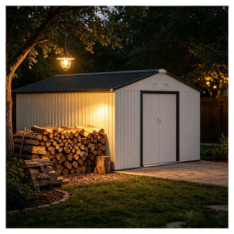White Steel Outdoor Storage Shed with Spacious Interior for Garden Tools and Lawn Equipment, White