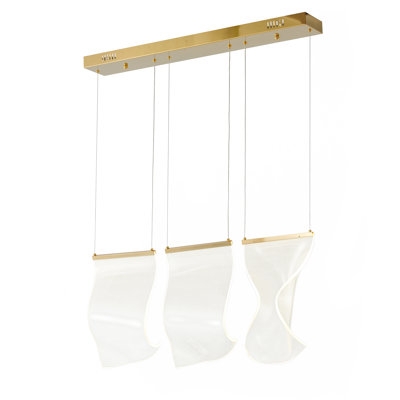 Lustre 3 lumières DEL or avec pendentifs en feuille d'acrylique