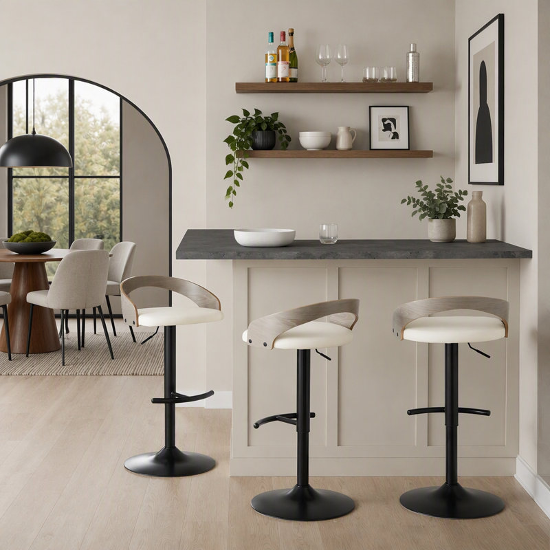 Adjustable Barstool, Blanc, Bois gris clair / noir