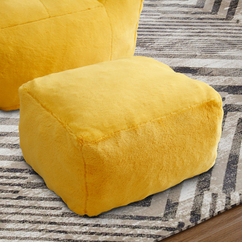 Modern Bean Bag Chairs,Upholstered Lazy Sofa Reading Chair With Ottoman, Yellow