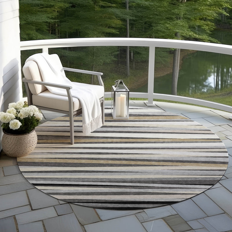 Liora Gray Washable Indoor-Outdoor Rug - , 8' x 8'