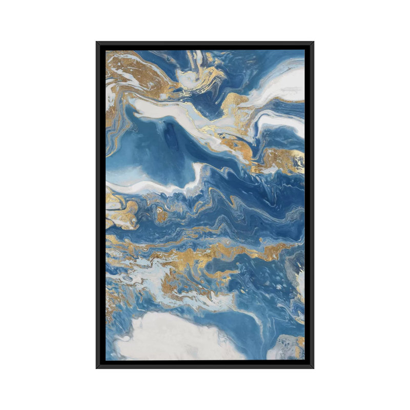 Impression d’art graphique, "Fluid Memories I" par Eva watts, Toile avec cadre noir, Pas de tapis