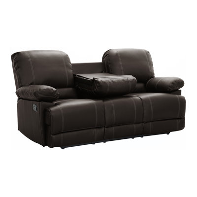  Taniyha 81'' Faux Leather Reclining Sofa - Faux Leather Sofa, Pillow Top Arms, Drop-down Center Console