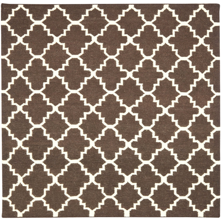 Rodgers Hand Woven Flat Weave Wool/Cotton Geometric Rug in Brown/Ivory