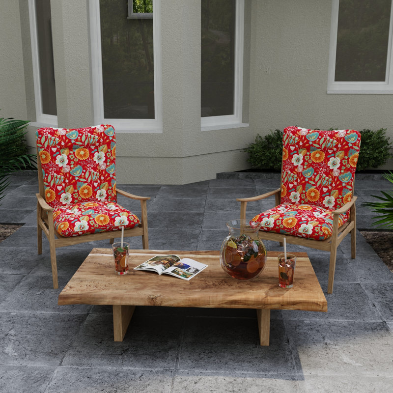 21" x 38" Outdoor Chair Cushion with Ties and Loop, Red/Floral