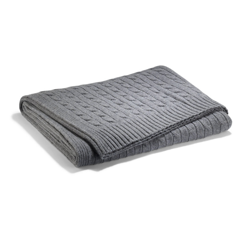 Cable Knitted Throw Blanket, Dark Heather Gray