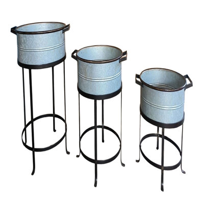 Ensemble de 3 pots à fleurs sur base en métal multicolore avec bouchon de drainage