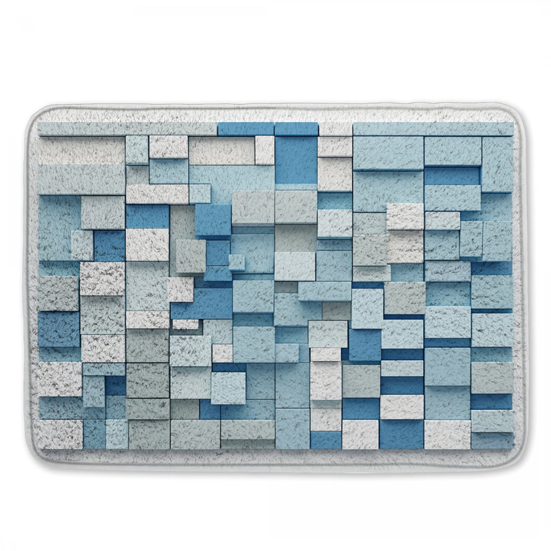 Tapis de bain à blocs rectangulaires bleu et blanc, 24in W x 17in L