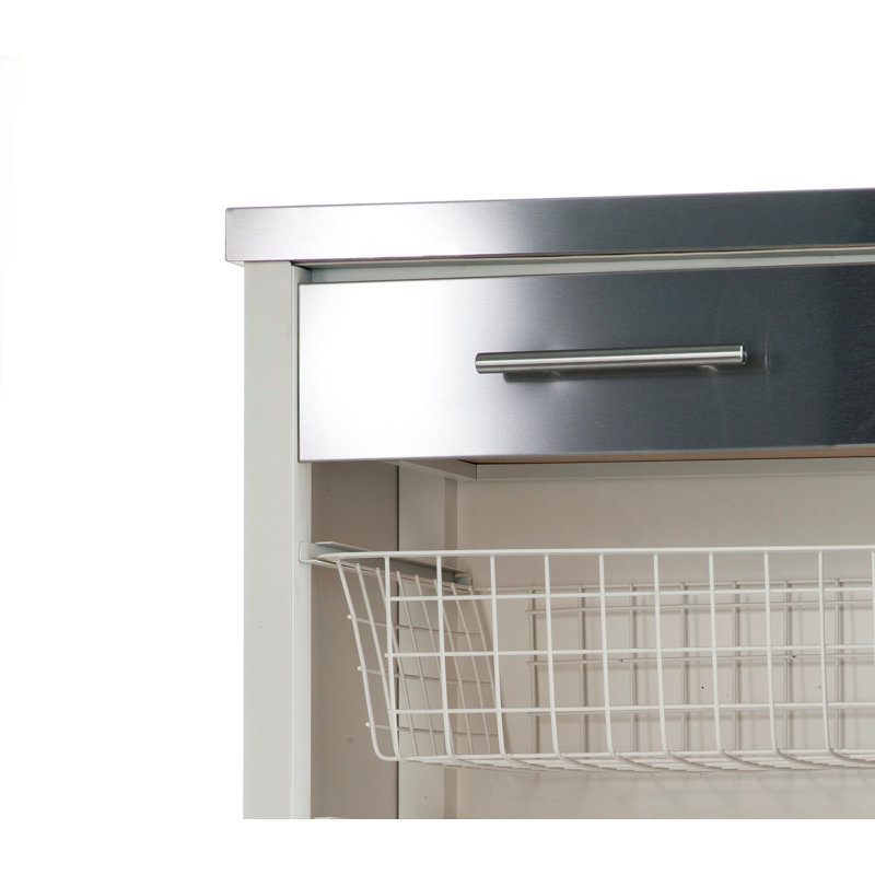 Chelsea 48cm W Steel Kitchen Trolley with Stainless Steel Top and Locking Wheels, White
