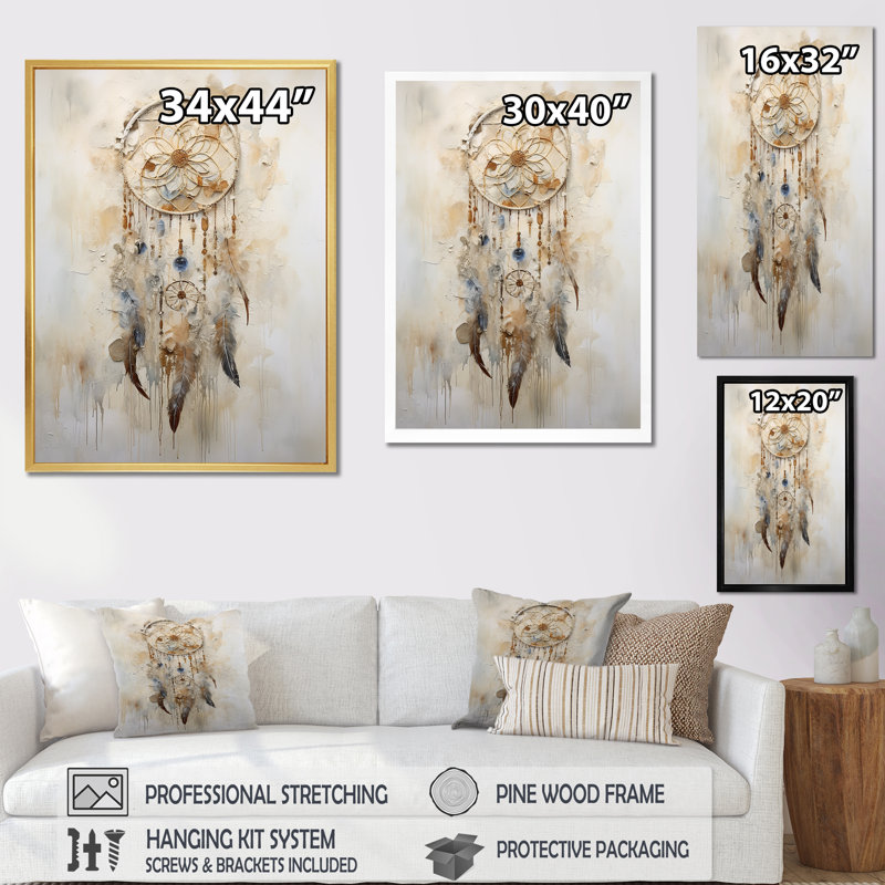 "Dreamcatcher", art sur toile, H 40 po x l 30 po x P 1,5 po, Cadre flottant noir