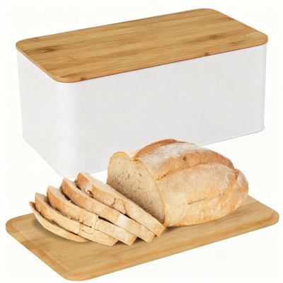 White Bread Box For Kitchen Countertop With Bamboo Lid, Large Storage Bread Box With Cutting Board Lid, 1 (Brown)