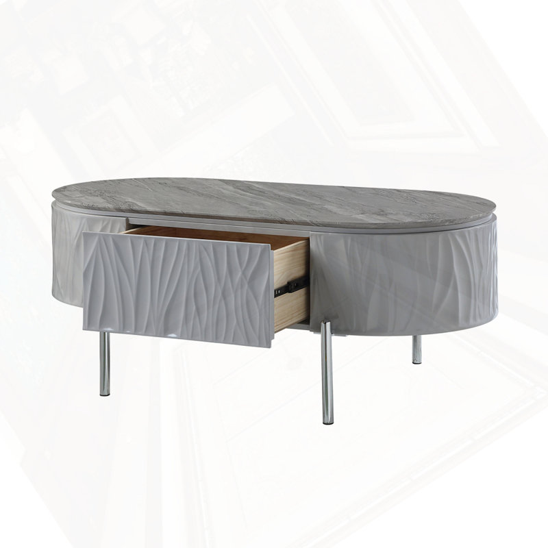 Table basse grise à finition lustrée et chrome