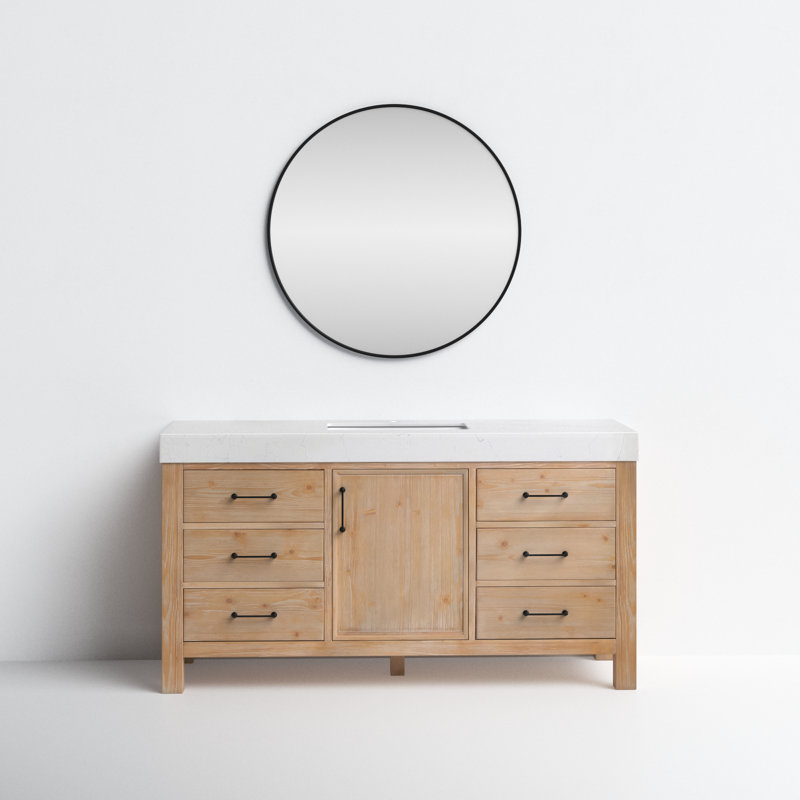 60'' Single Bathroom Vanity with Engineered Marble Top, White, Brown, Matte Black