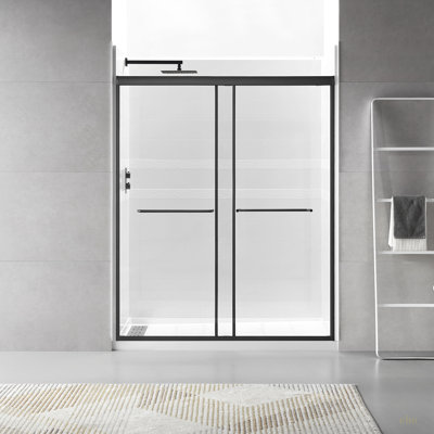 Porte de douche encadrée de 56 à 60 po x H 70 po, porte de douche coulissante double pour salle de bain, verre trempé transparent de 1/4 po (6 mm), porte en verre de dérivation