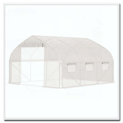 Outsunny 11.5' x 10' x 6.5' Walk-in Tunnel Greenhouse, Green House with Zippered Mesh Door, 7 Mesh Windows & Roll-up Sidewalls, Upgraded Gardening Plant Hot House with Galvanized Steel Hoops, White