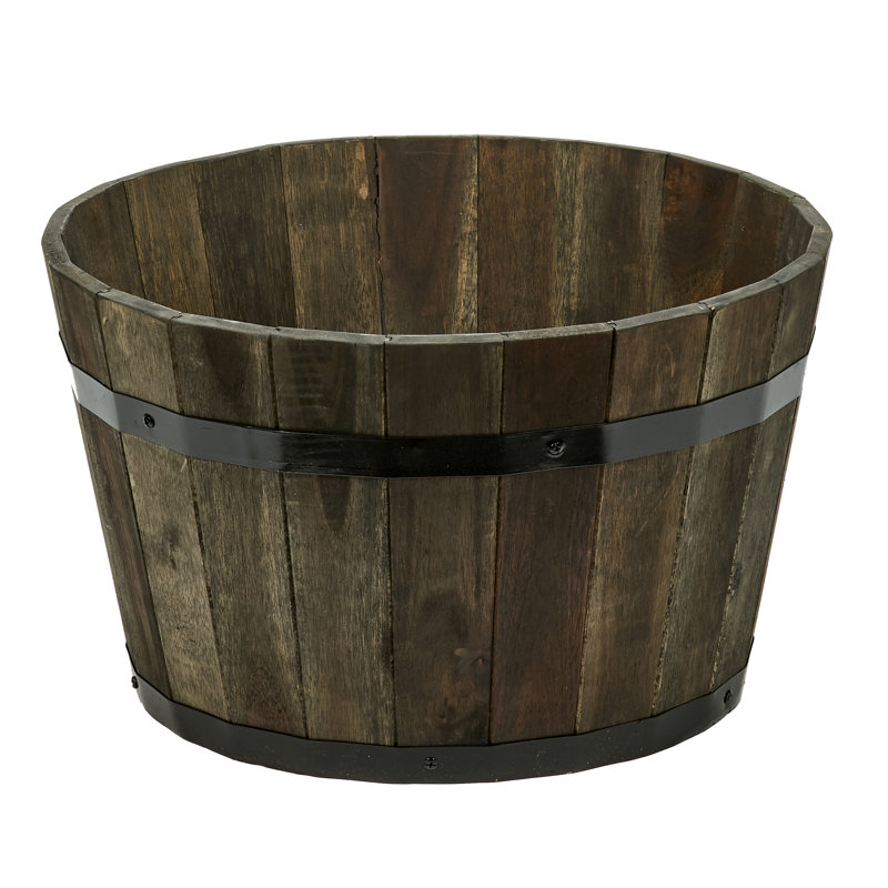 Bathily Handmade Wood Barrel Planter, 11" H x 18" W x 18" D, Brown