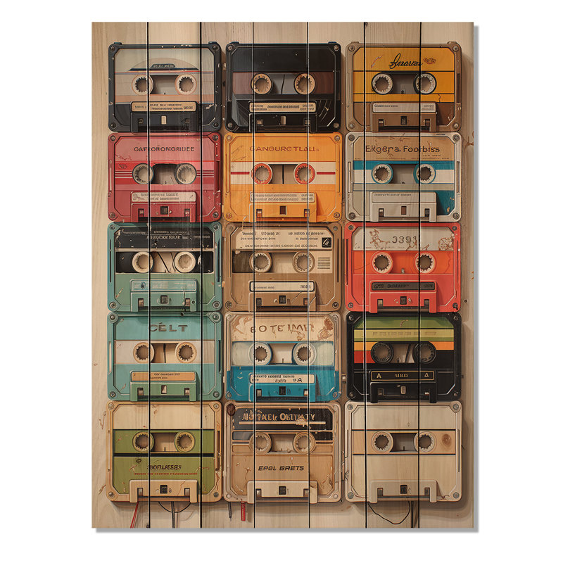 Popart Cassette Tapes IX sur bois, H 20 po x l 10 po x P 0,78 po