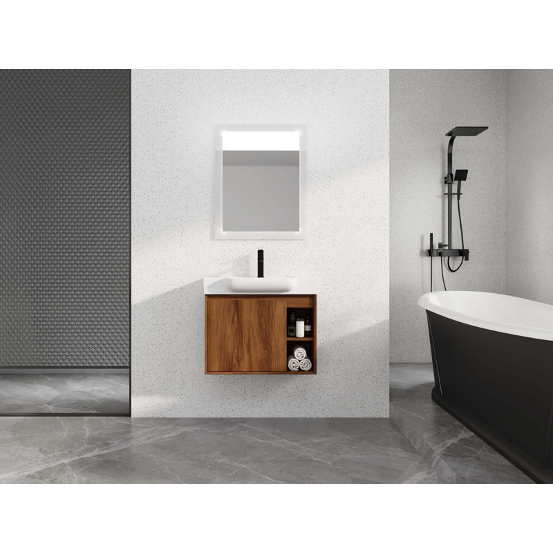 Meuble-lavabo mural 28 po avec lavabo en céramique et garniture de porte à fermeture en douceur 28 po