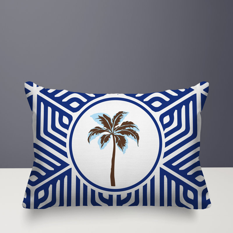 Oreiller rectangulaire réversible intérieur / extérieur Leilani Palm, Bleu, Rectangle H 18 po x l 25 po