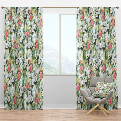 White and Red Roses in Seamless Pattern - Floral Curtain - Velvet Room darkening - 1 panel