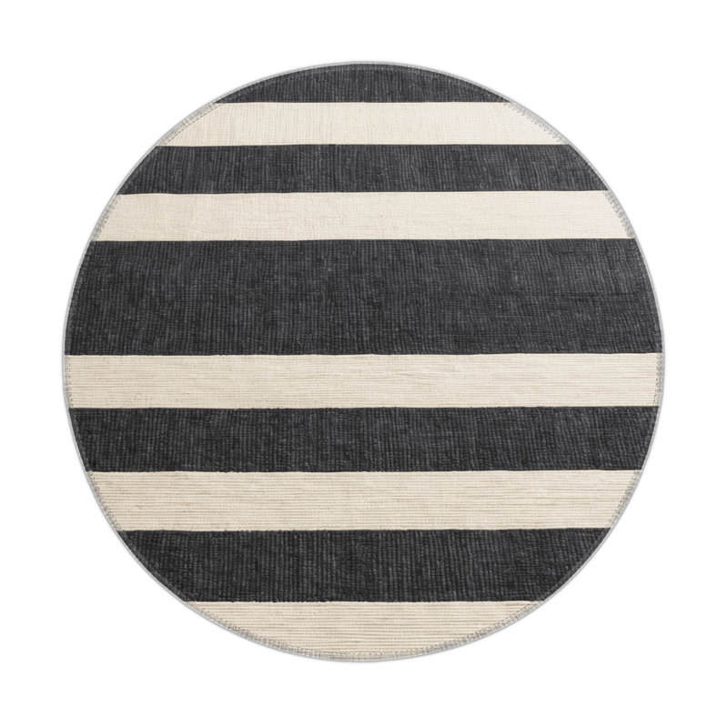 HorizontalStripes Beige Indoor and Outdoor Area Rug, Round 5'
