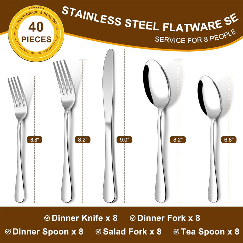 40 Pcs Flatware Cutlery Set, Dishwasher Safe