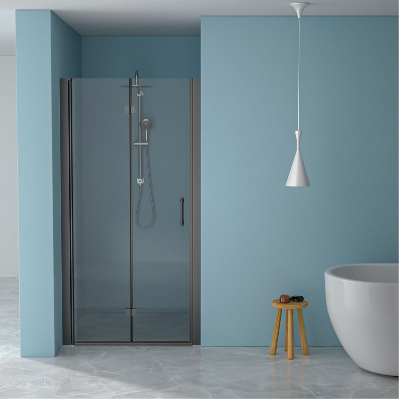 30"W X 72"H Fold Frameless Shower Door With Tempered Glass, Black
