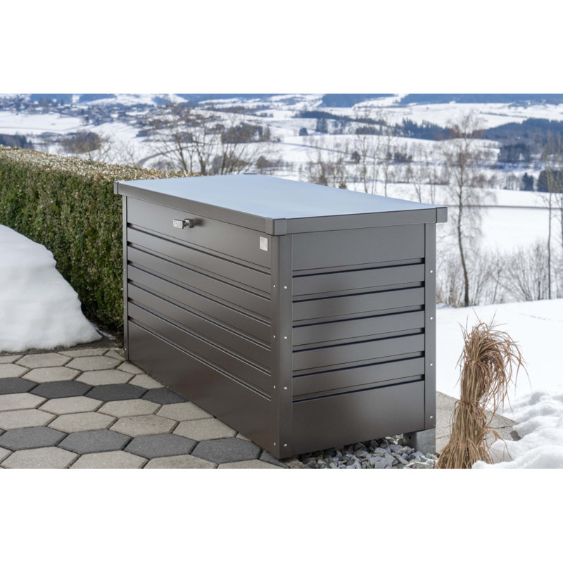 Biohort LeisureTime 120 52.75" L x 24.4" W x 27.9" H  Water Resistant Metal Galvanized Steel Deck Box with Lock and Soft Close Hydraulic Lift Dark Gray