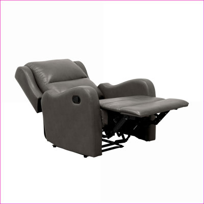 Recliners for Living Room, Slate Gray Faux Leather Reclining Chair with Tab Pull | Solid Wood Frame