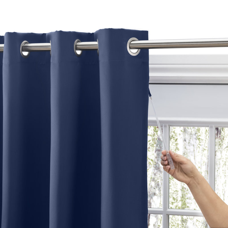 Ardelle Blackout Single Curtain Panel, 56" W x 54" L, Blue with Brushed Nickel Grommets
