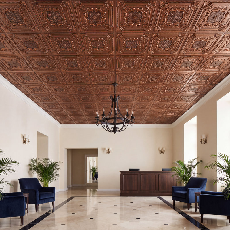 Pavillon élisabéthain de 2 pi x 2 pi Tuile de plafond à poser ou à coller, Cuivre vieilli
