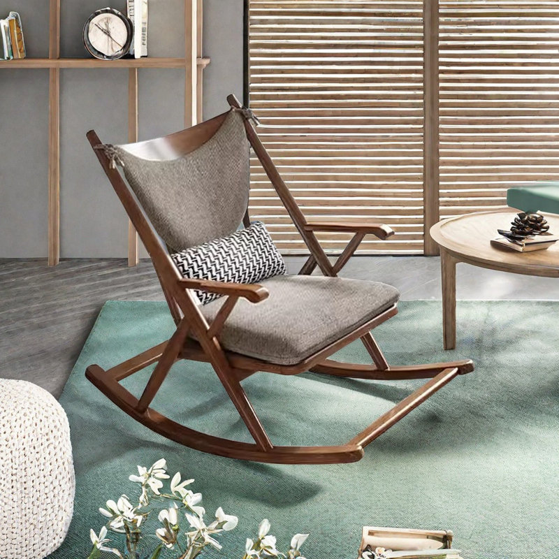 Chaise berçante en bois massif Nordic, Brun
