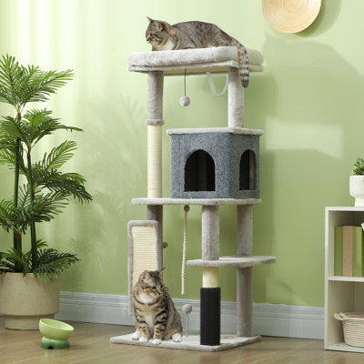 52 Inch Cat Tree with Scratching Posts, Cat Bed, Condo, Light Grey