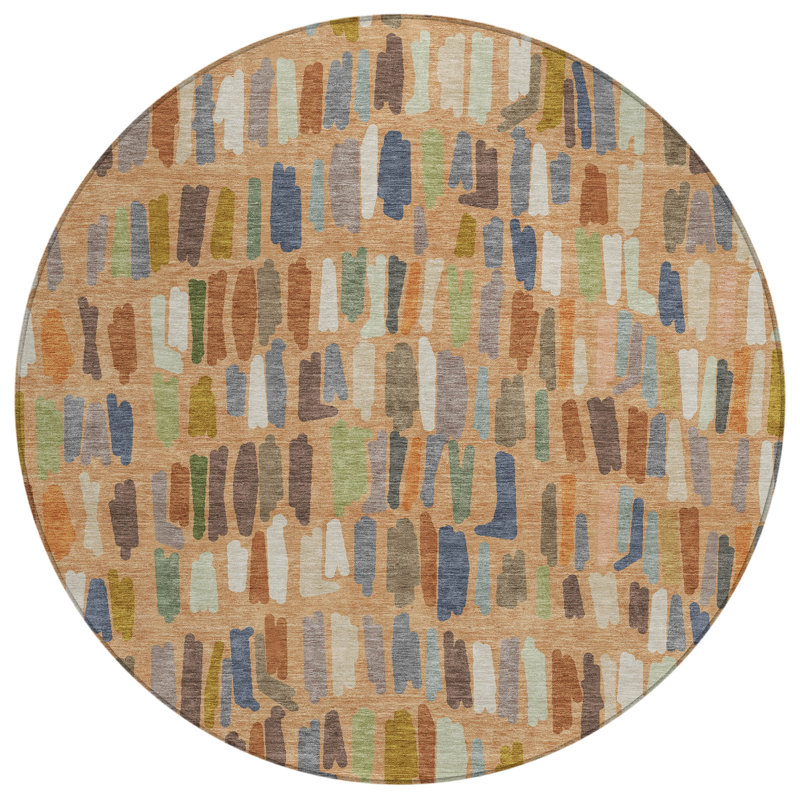 Machine Washable Indoor/Outdoor Kesler ACN2377 Stripes Rug, Round 8'