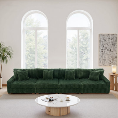 4 - Piece Upholstered Faux Rabbit Fur Flannel Modular Sectional Sofa with Armrests & Throw Pillows
