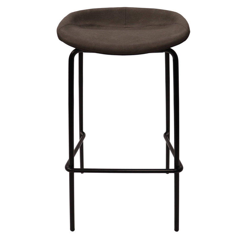 Masayo 29.52'' Short Bar Stool with Upholstered Seat and Iron Frame, Elephant Gray
