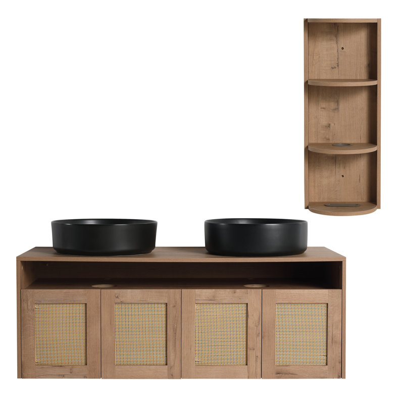 Meuble-lavabo de salle de bain avec 2 lavabos en céramique et support de rangement