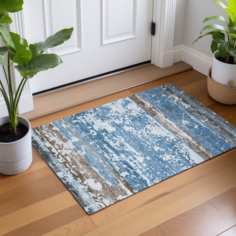 Machine Washable Indoor/Outdoor Lanphear ACN2398 Stripes Rug, Rectangle 1'8" x 2'6"