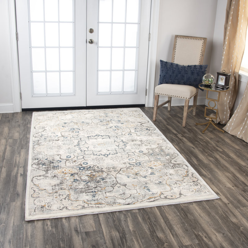 Tapis bleu / crème Shockey, Tapis de couloir 2 pi 7 po x 8 pi